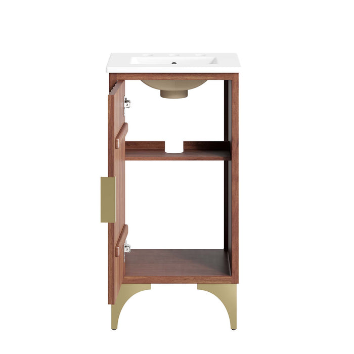 18-Inch Hobson Bathroom Vanity – Contemporary Wood Frame with Built-In Basin and Open Shelf