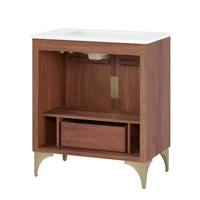 30-Inch Pecos Vanity – Sleek Wood Freestanding Bathroom Cabinet with Built-In Countertop Sink