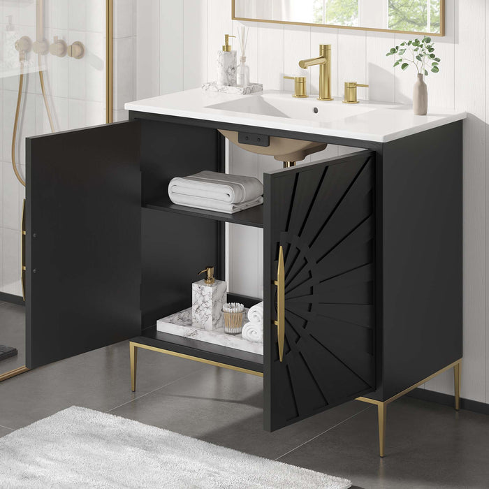 36-Inch Santori Freestanding Bathroom Vanity – Minimalist Wood Vanity with Sink and Open Shelf