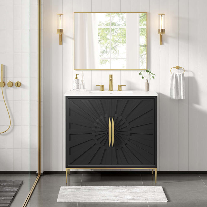 36-Inch Santori Freestanding Bathroom Vanity – Minimalist Wood Vanity with Sink and Open Shelf