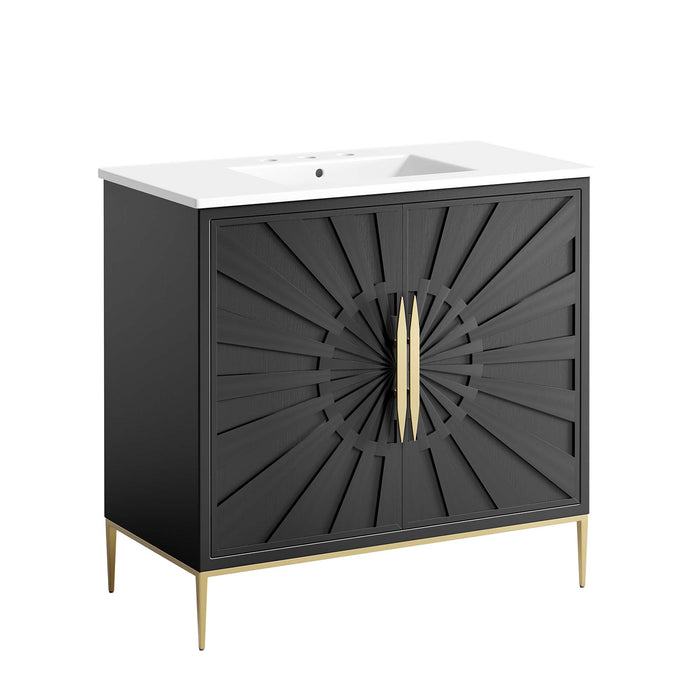 36-Inch Santori Freestanding Bathroom Vanity – Minimalist Wood Vanity with Sink and Open Shelf