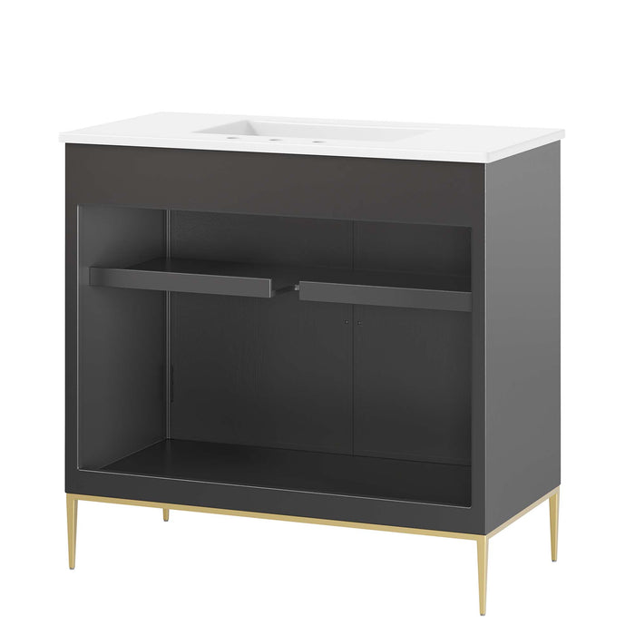36-Inch Santori Freestanding Bathroom Vanity – Minimalist Wood Vanity with Sink and Open Shelf