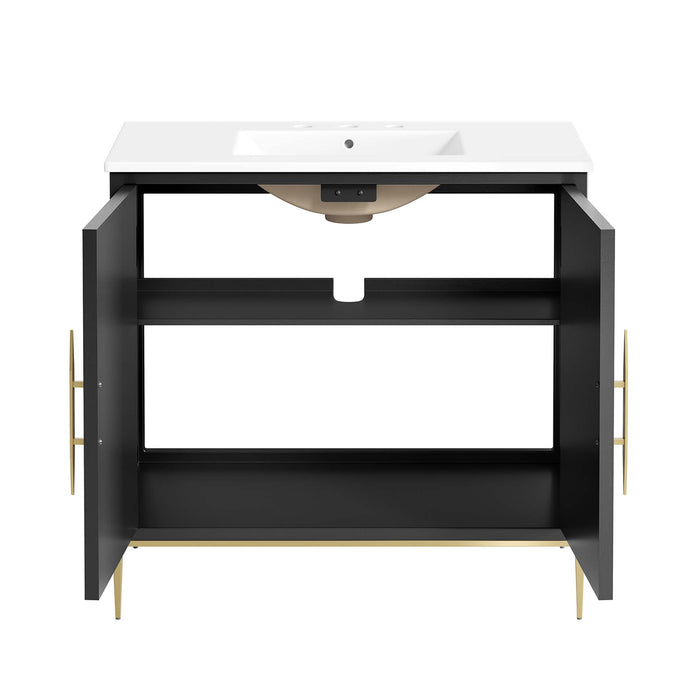 36-Inch Santori Freestanding Bathroom Vanity – Minimalist Wood Vanity with Sink and Open Shelf