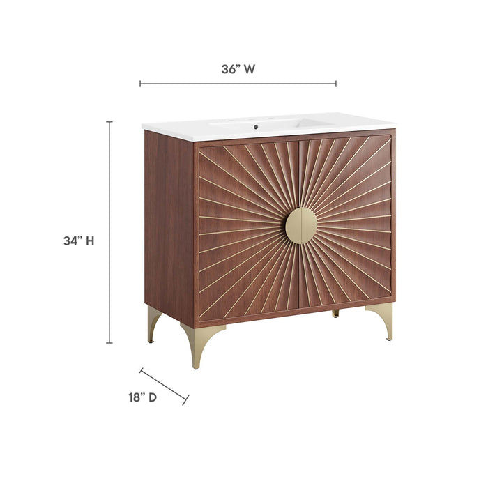 36-Inch Aubrey Vanity by Modway – Freestanding Wood Bathroom Cabinet with Integrated White Basin