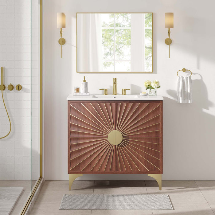 36-Inch Aubrey Vanity by Modway – Freestanding Wood Bathroom Cabinet with Integrated White Basin