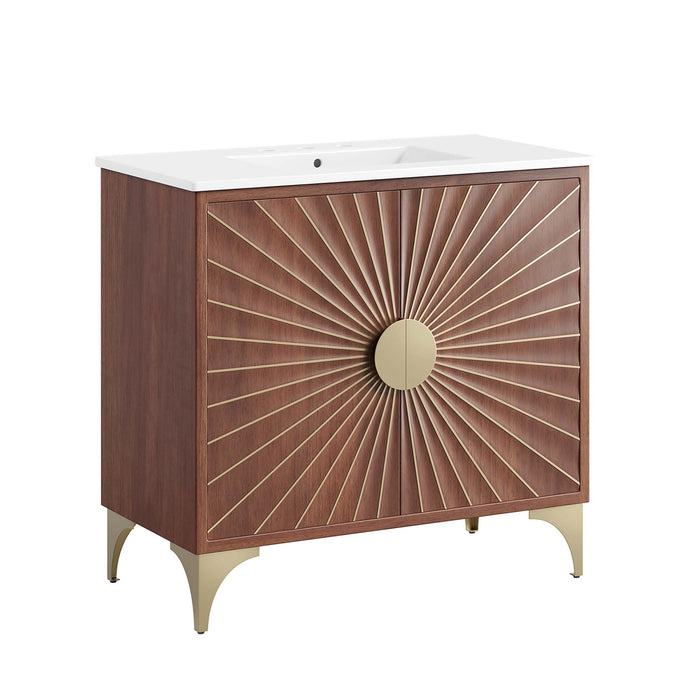 36-Inch Aubrey Vanity by Modway – Freestanding Wood Bathroom Cabinet with Integrated White Basin