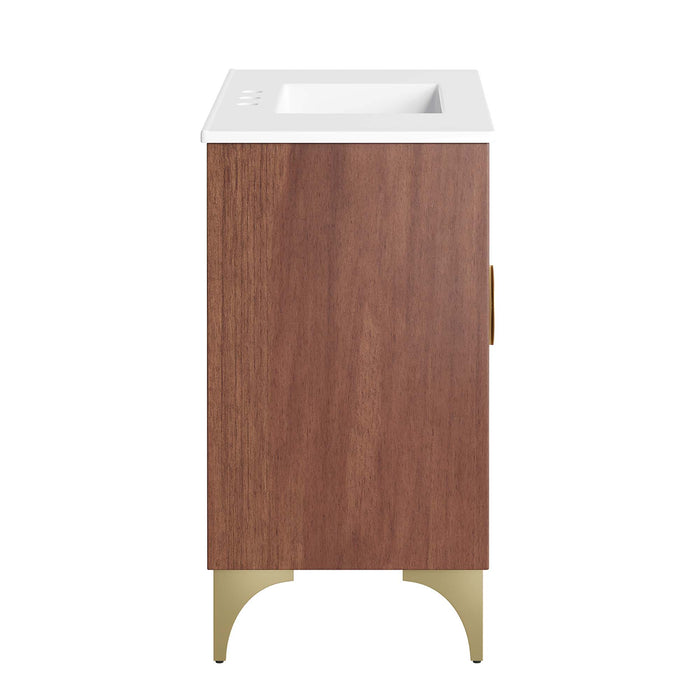 36-Inch Aubrey Vanity by Modway – Freestanding Wood Bathroom Cabinet with Integrated White Basin