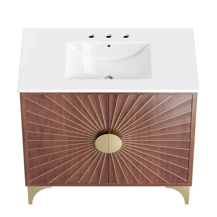 36-Inch Aubrey Vanity by Modway – Freestanding Wood Bathroom Cabinet with Integrated White Basin