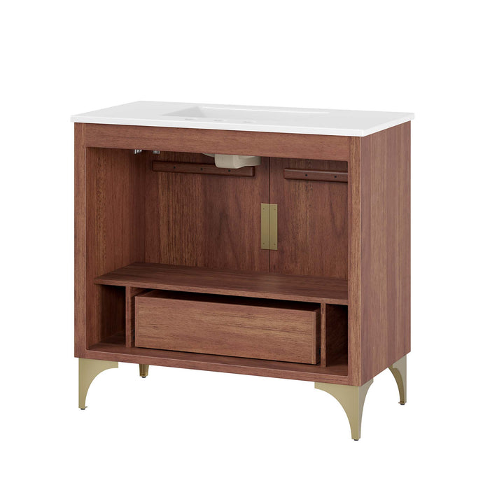 36-Inch Aubrey Vanity by Modway – Freestanding Wood Bathroom Cabinet with Integrated White Basin