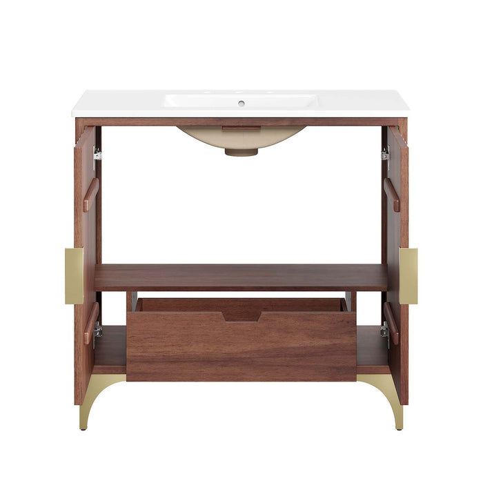 36-Inch Aubrey Vanity by Modway – Freestanding Wood Bathroom Cabinet with Integrated White Basin