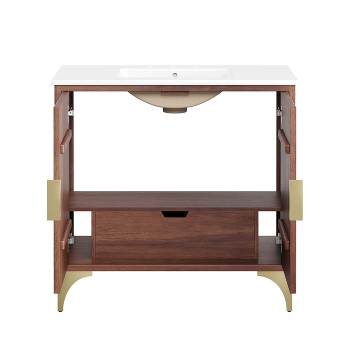 36-Inch Aubrey Vanity by Modway – Freestanding Wood Bathroom Cabinet with Integrated White Basin