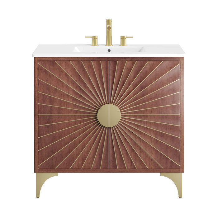 36-Inch Aubrey Vanity by Modway – Freestanding Wood Bathroom Cabinet with Integrated White Basin