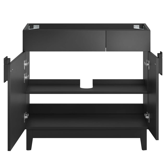 36-Inch Radius Bathroom Vanity Cabinet Particleboard Black Cabinet Only with Tapered Rubberwood Legs