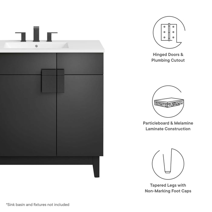 36-Inch Radius Bathroom Vanity Cabinet Particleboard Black Cabinet Only with Tapered Rubberwood Legs