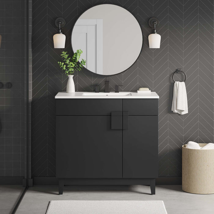 36-Inch Radius Bathroom Vanity Cabinet Particleboard Black Cabinet Only with Tapered Rubberwood Legs