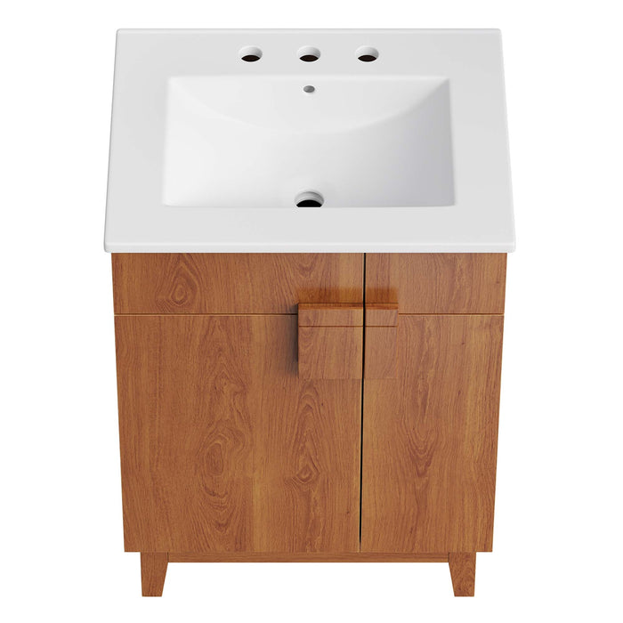 24-Inch Willand Modern Single Bath Vanity Particleboard Walnut Finish with Rubberwood Legs Ceramic Basin
