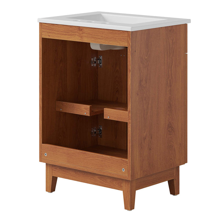 24-Inch Willand Modern Single Bath Vanity Particleboard Walnut Finish with Rubberwood Legs Ceramic Basin