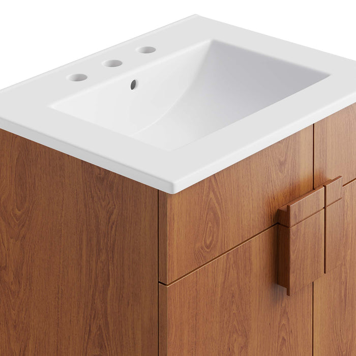 24-Inch Willand Modern Single Bath Vanity Particleboard Walnut Finish with Rubberwood Legs Ceramic Basin