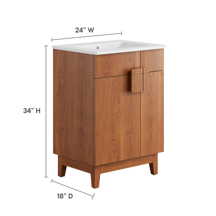 24-Inch Willand Modern Single Bath Vanity Particleboard Walnut Finish with Rubberwood Legs Ceramic Basin