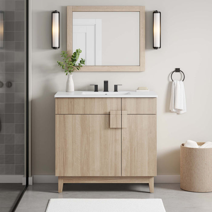 36-Inch Danielle Particleboard Miles Single Bathroom Vanity Modern White Oak with Ceramic Integrated Sink Top