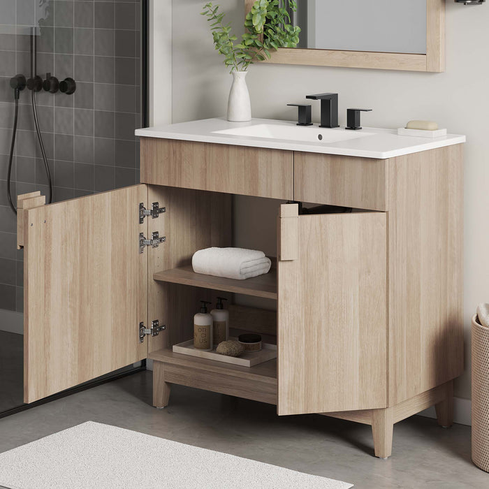 36-Inch Danielle Particleboard Miles Single Bathroom Vanity Modern White Oak with Ceramic Integrated Sink Top