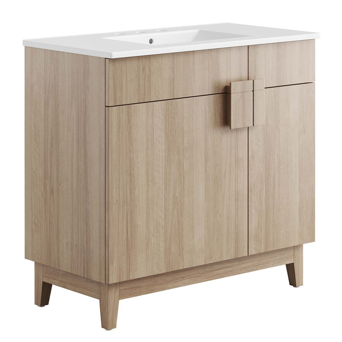 36-Inch Danielle Particleboard Miles Single Bathroom Vanity Modern White Oak with Ceramic Integrated Sink Top