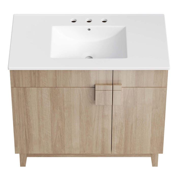 36-Inch Danielle Particleboard Miles Single Bathroom Vanity Modern White Oak with Ceramic Integrated Sink Top