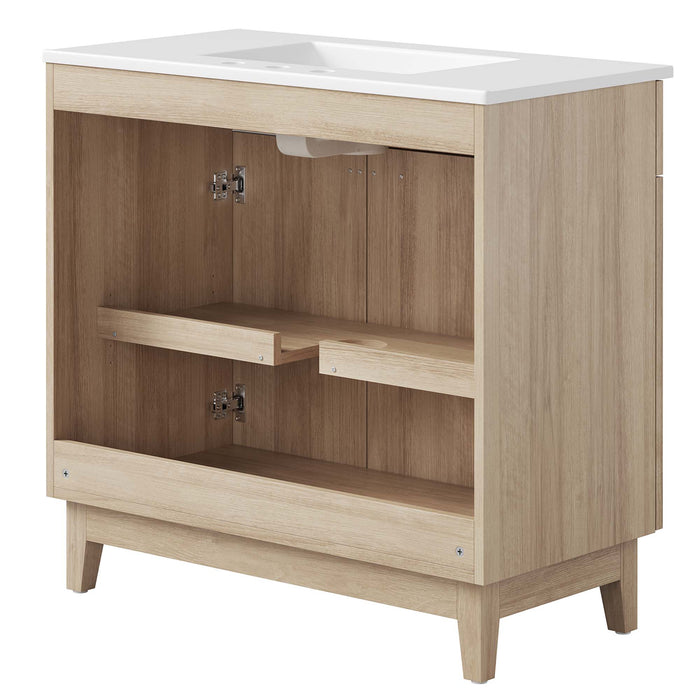 36-Inch Danielle Particleboard Miles Single Bathroom Vanity Modern White Oak with Ceramic Integrated Sink Top