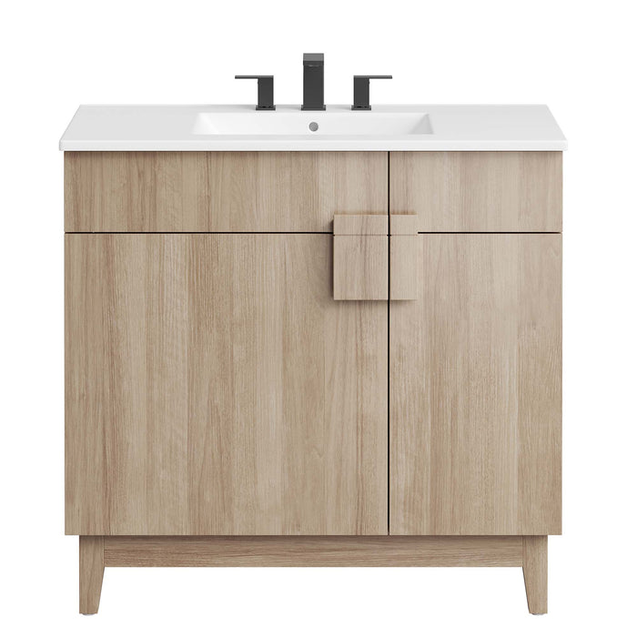 36-Inch Danielle Particleboard Miles Single Bathroom Vanity Modern White Oak with Ceramic Integrated Sink Top