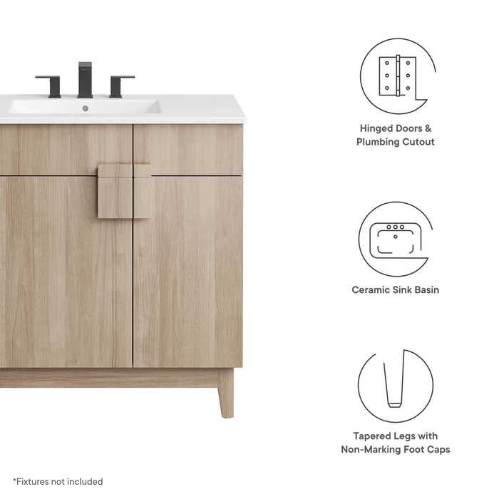36-Inch Danielle Particleboard Miles Single Bathroom Vanity Modern White Oak with Ceramic Integrated Sink Top