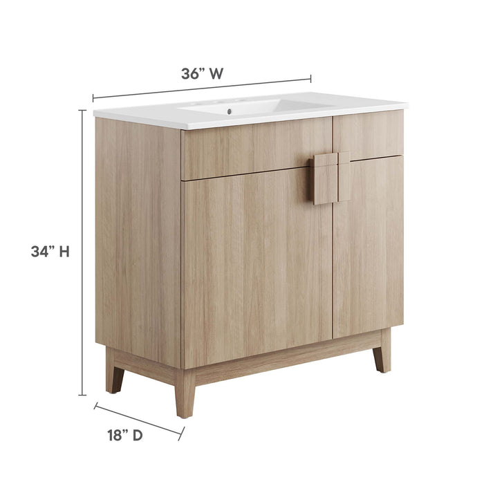 36-Inch Danielle Particleboard Miles Single Bathroom Vanity Modern White Oak with Ceramic Integrated Sink Top