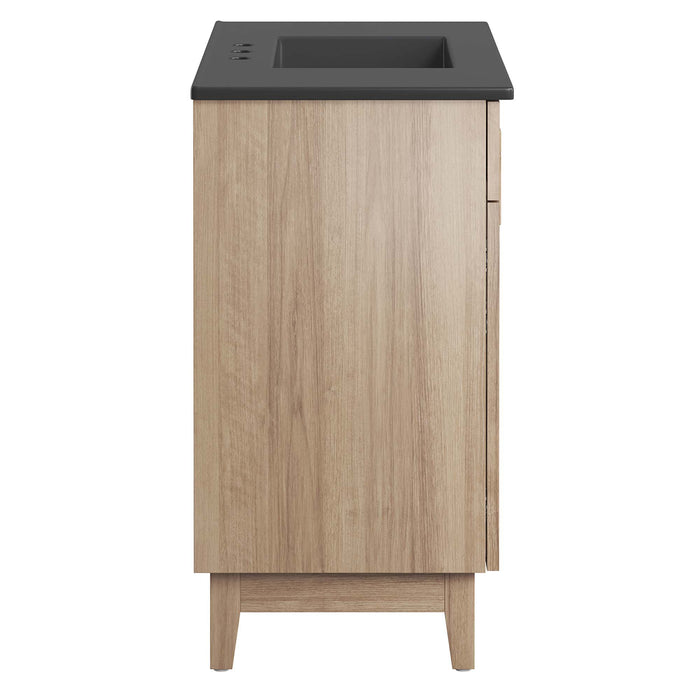 36 Inch Neutron Modern Single Bath Vanity Particleboard Black Oak Finish with Rubberwood Legs Ceramic Basin
