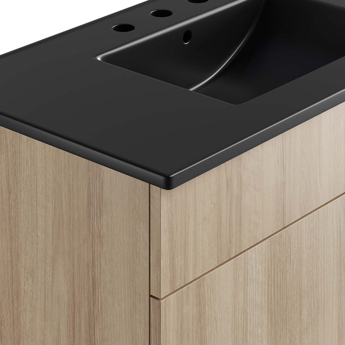 36 Inch Neutron Modern Single Bath Vanity Particleboard Black Oak Finish with Rubberwood Legs Ceramic Basin