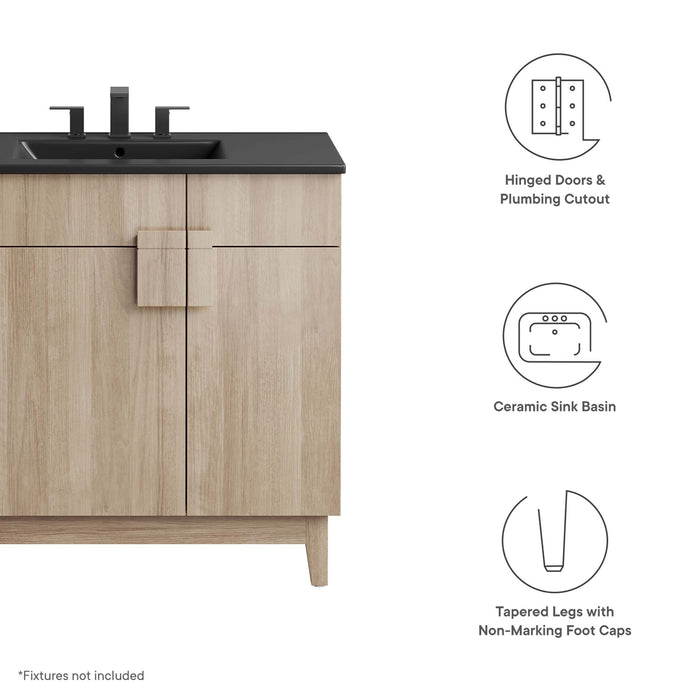 36 Inch Neutron Modern Single Bath Vanity Particleboard Black Oak Finish with Rubberwood Legs Ceramic Basin