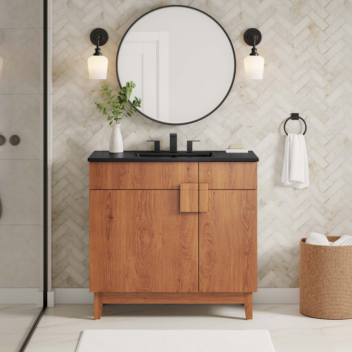 36-Inch Galaxy Particleboard Miles Single Bathroom Vanity Modern Black Walnut with Ceramic Integrated Sink Top
