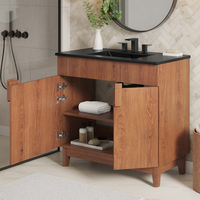 36-Inch Galaxy Particleboard Miles Single Bathroom Vanity Modern Black Walnut with Ceramic Integrated Sink Top