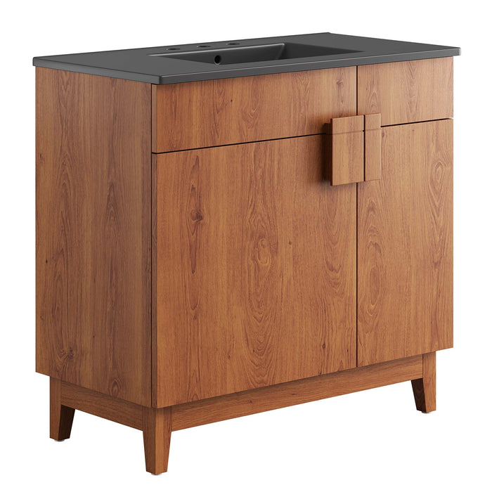 36-Inch Galaxy Particleboard Miles Single Bathroom Vanity Modern Black Walnut with Ceramic Integrated Sink Top