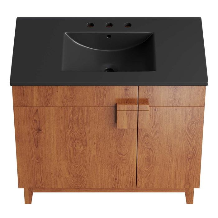 36-Inch Galaxy Particleboard Miles Single Bathroom Vanity Modern Black Walnut with Ceramic Integrated Sink Top