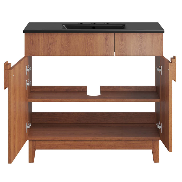 36-Inch Galaxy Particleboard Miles Single Bathroom Vanity Modern Black Walnut with Ceramic Integrated Sink Top