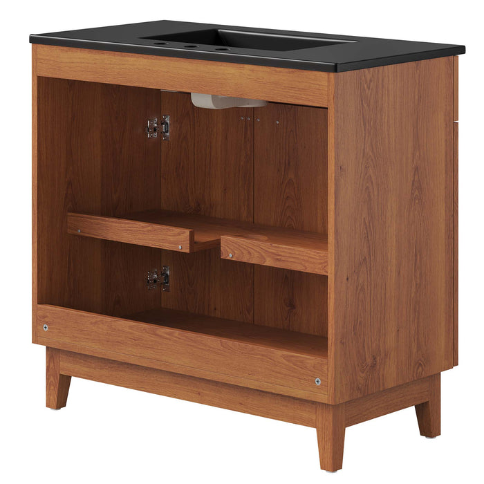 36-Inch Galaxy Particleboard Miles Single Bathroom Vanity Modern Black Walnut with Ceramic Integrated Sink Top