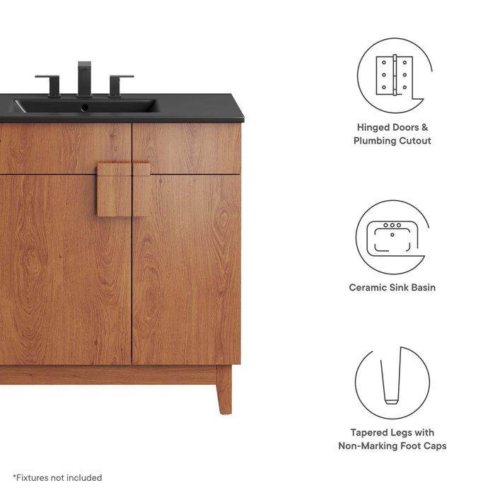 36-Inch Galaxy Particleboard Miles Single Bathroom Vanity Modern Black Walnut with Ceramic Integrated Sink Top
