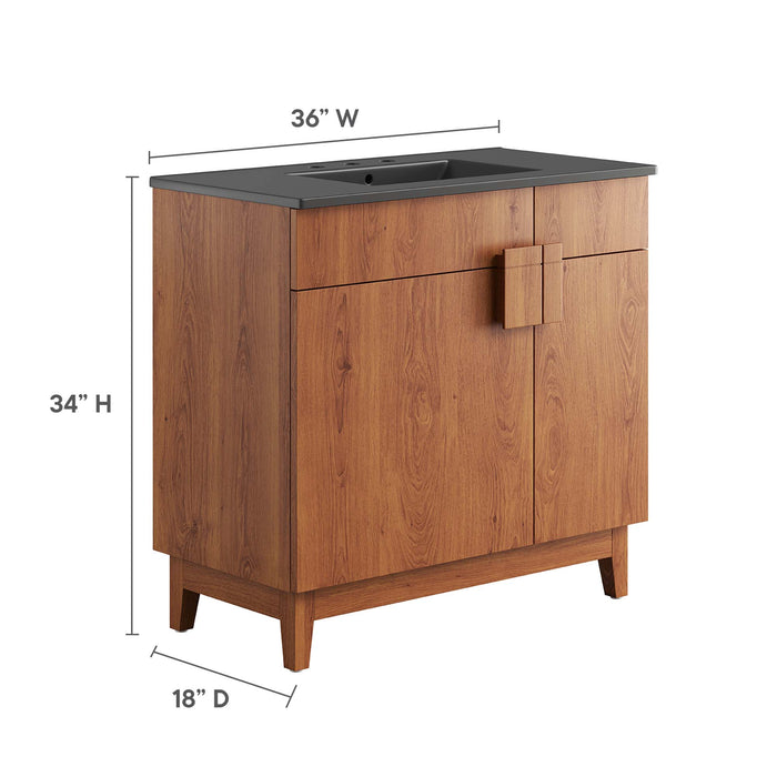 36-Inch Galaxy Particleboard Miles Single Bathroom Vanity Modern Black Walnut with Ceramic Integrated Sink Top