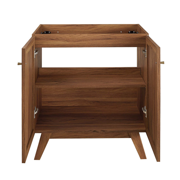 30-Inch Arlianis Modern Bathroom Vanity Cabinet MDF Particleboard Walnut with Rattan Weave Cabinet Only Sink Not Included