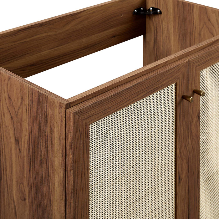30-Inch Arlianis Modern Bathroom Vanity Cabinet MDF Particleboard Walnut with Rattan Weave Cabinet Only Sink Not Included