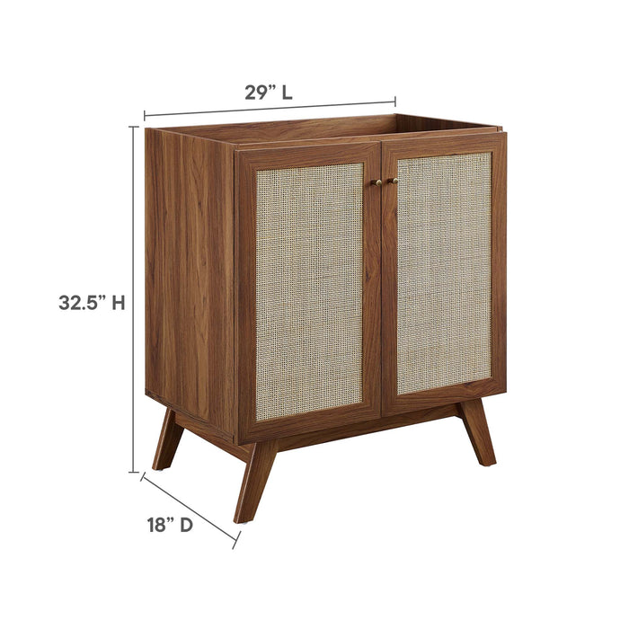 30-Inch Arlianis Modern Bathroom Vanity Cabinet MDF Particleboard Walnut with Rattan Weave Cabinet Only Sink Not Included