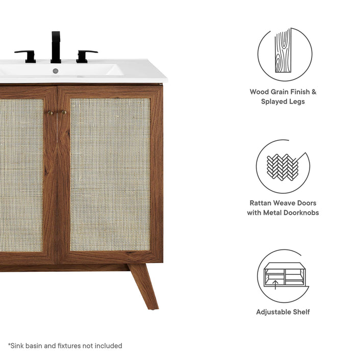 30-Inch Arlianis Modern Bathroom Vanity Cabinet MDF Particleboard Walnut with Rattan Weave Cabinet Only Sink Not Included