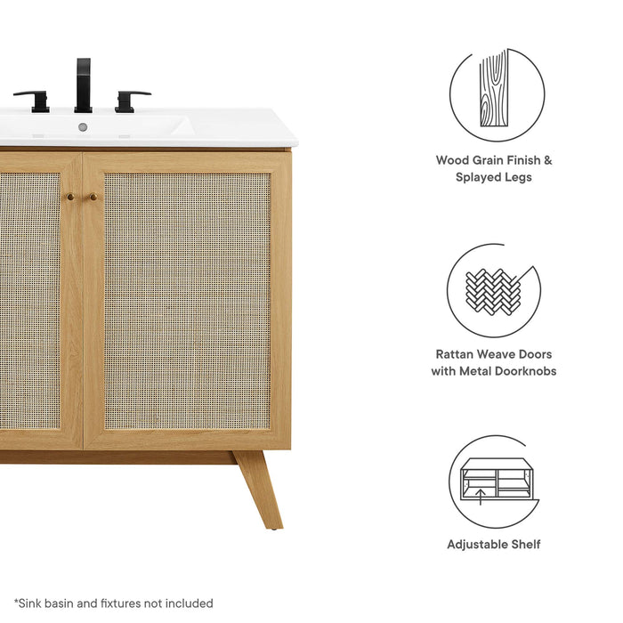36 Inch Bori Wood Grain Bathroom Vanity Cabinet Rattan Door Style with Soft-Close Hinges Sink Separate