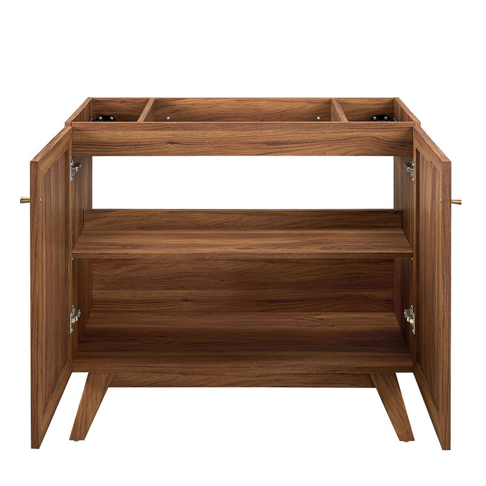 36-Inch Enrique Walnut Wood Grain Bathroom Vanity Cabinet Rattan Door Style with Soft-Close Hinges Sink Separate