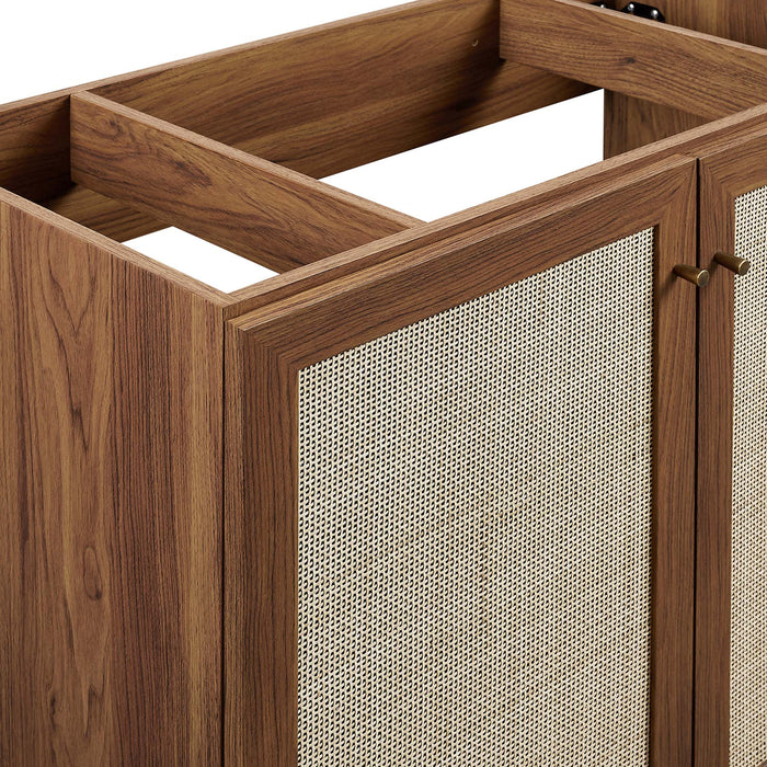 36-Inch Enrique Walnut Wood Grain Bathroom Vanity Cabinet Rattan Door Style with Soft-Close Hinges Sink Separate