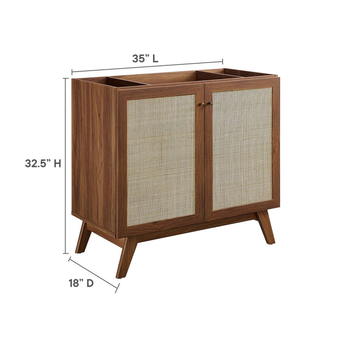 36-Inch Enrique Walnut Wood Grain Bathroom Vanity Cabinet Rattan Door Style with Soft-Close Hinges Sink Separate